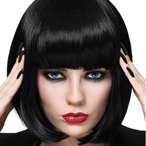 Black Bob Wig, 12'' Short Hair Wig with Bangs, Fashion Synthetic (NEW NO TAG)